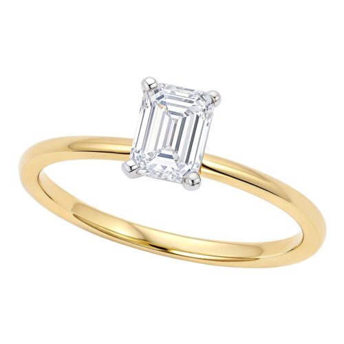 Size: 6.5 – 1 Carat Emerald Lab Grown IGI G/VS1 Diamond Solitaire Ring in 10K Yellow Gold
