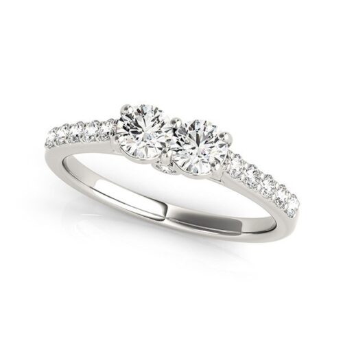 Size: 7.5 – 14k White Gold Round Two Stone Diamond Ring (3/4 cttw)