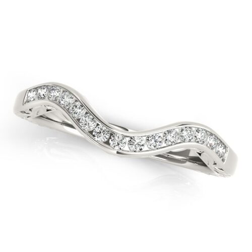 Size: 5 – 14k White Gold Curved Diamond Wedding Ring (1/10 cttw)