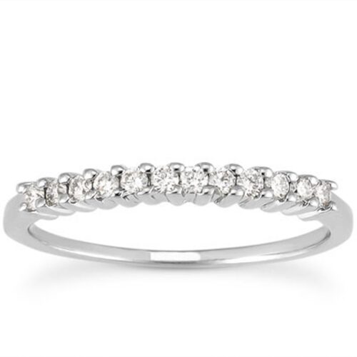 Size: 4.5 – 14k White Gold Raised Shared Prong Diamond Wedding Ring Band