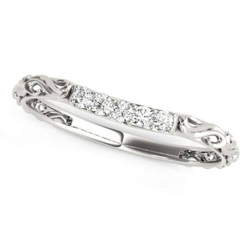 Size: 6.5 – 14k White Gold Antique Style Curved Diamond Wedding Band (1/10 cttw)