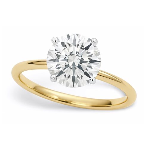 Size: 4 – 1 1/2 Carat Round Lab Grown IGI G/VS1 Diamond Solitaire Ring in 14K Yellow Gold