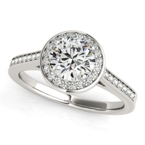 Size: 9 – 14k White Gold Halo Round Diamond Engagement Ring (1 1/4 cttw)