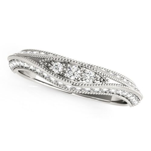 Size: 7.5 – 14k White Gold Curved Antique Style Diamond Wedding Ring (1/3 cttw)