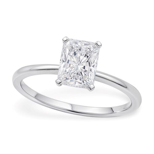 Size: 3.5 – 1 1/2 Carat Radiant Lab Grown IGI G/VS1 Diamond Solitaire Ring in 14K White Gold