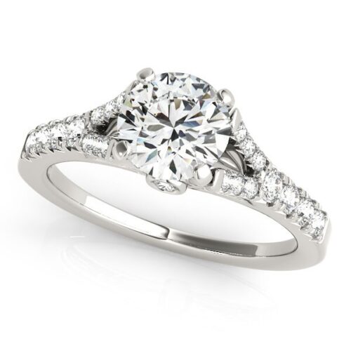 Size: 4 – 14k White Gold Split Shank Prong Set Diamond Engagement Ring (1 3/8 cttw)