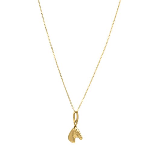 Size: 18 – Horse Profile Small Necklace in 14K Yellow Gold