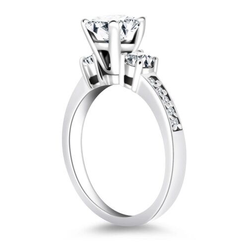Size: 5 – 14k White Gold Three Stone Engagement Ring with Diamond Band