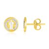 14k Two Tone Gold Round Religious Medallion Post Earrings(8mm)