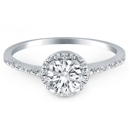 Size: 5.5 – 14k White Gold Diamond Halo Collar Engagement Ring