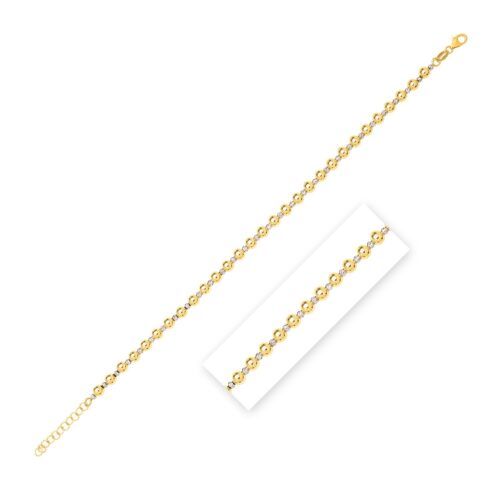 Size: 8 – 14k Two Tone Gold Polished Diamond Cut Bead Bracelet (4.00 mm)