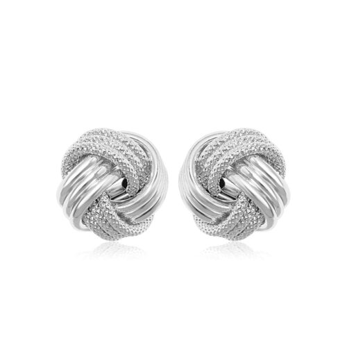 14k White Gold Love Knot with Ridge Texture Earrings