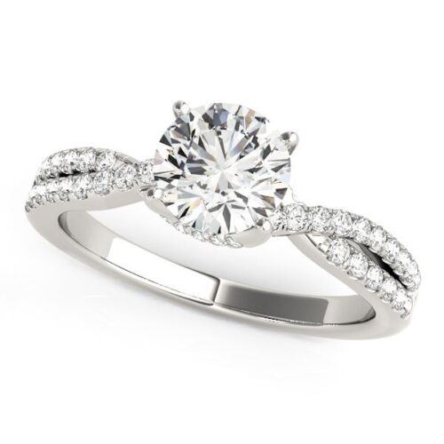Size: 3.5 – 14k White Gold Fancy Prong Split Shank Diamond Engagement Ring (1 1/4 cttw)