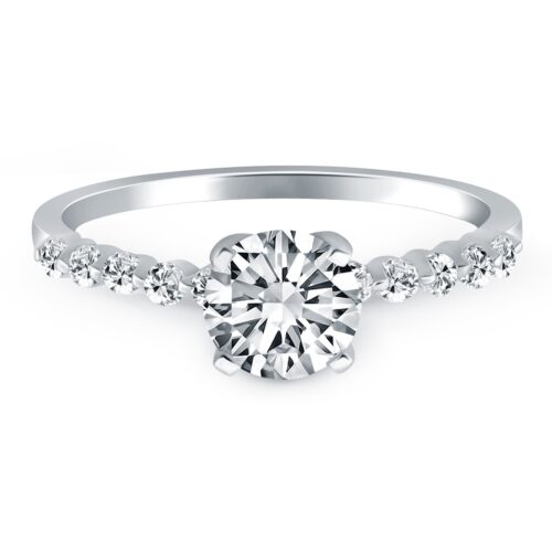 Size: 5.5 – 14k White Gold Diamond Engagement Ring with Shared Prong Diamond Accents