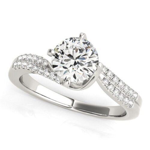 Size: 6.5 – 14k White Gold Spiral Design Pronged Diamond Engagement Ring (1 1/8 cttw)