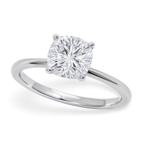 Size: 5 – 1 1/2 Carat Cushion Lab Grown IGI G/VS1 Diamond Solitaire Ring in 10K White Gold