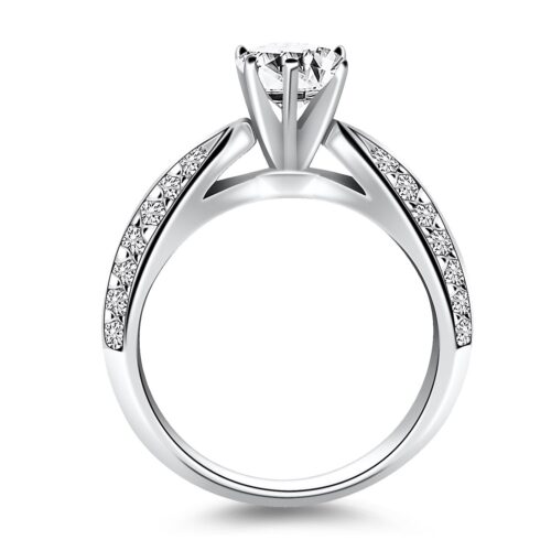 Size: 5.5 – 14k White Gold Cathedral Double Row Pave Diamond Engagement Ring