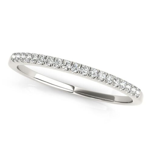 Size: 3.5 – 14k White Gold Scallop Pave Set Diamond Wedding Ring (1/8 cttw)