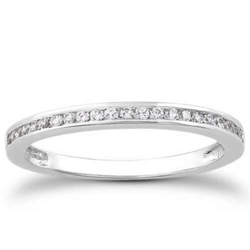 Size: 9 – 14k White Gold Slender Channel Set Diamond Wedding Ring Band Set 1/2 Around