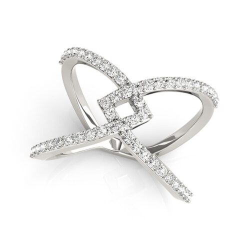 Size: 4.5 – 14k White Gold Fancy Entwined Design Diamond Ring (1/2 cttw)