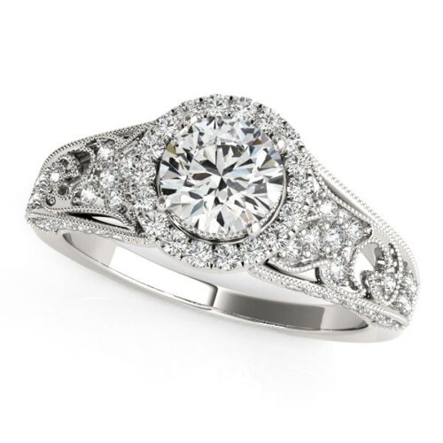 Size: 8 – 14k White Gold Diamond Engagement Ring with Baroque Shank Design (1 1/8 cttw)