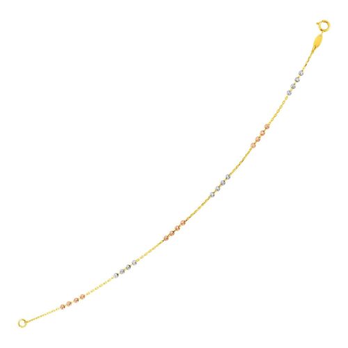 Size: 7.25” – 14k Tri Color Gold Station Bracelet with Textured Beads