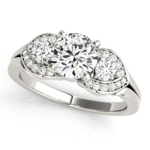 Size: 5 – 14k White Gold 3 Stone Diamond Engagement Antique Style Ring (1 3/8 cttw)