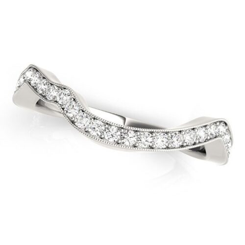 Size: 3.5 – 14k White Gold Milgrained Curve Style Diamond Wedding Band (1/5 cttw)