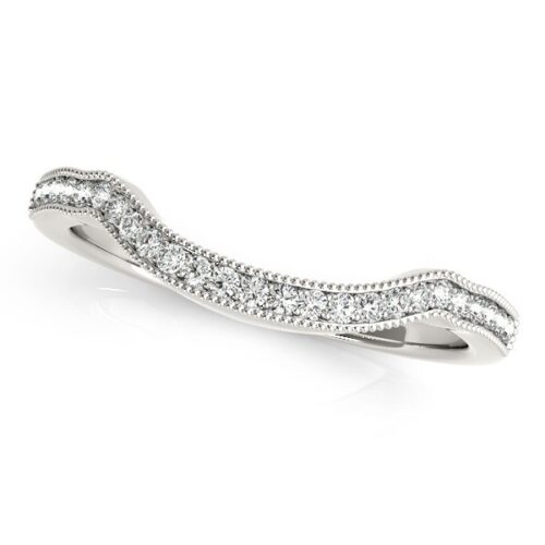 Size: 6 – 14k White Gold Curvy Style Pave Set Diamond Wedding Band (1/6 cttw)