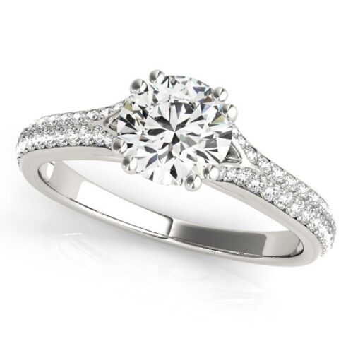 Size: 8 – 14k White Gold Double Prong Multirow Band Diamond Engagement Ring (1 1/8 cttw)