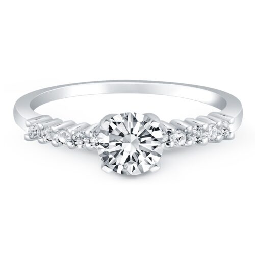 Size: 4.5 – 14k White Gold Shared Prong Accent Diamond Engagement Ring