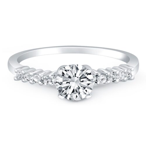 Size: 5 – 14k White Gold Shared Prong Accent Diamond Engagement Ring