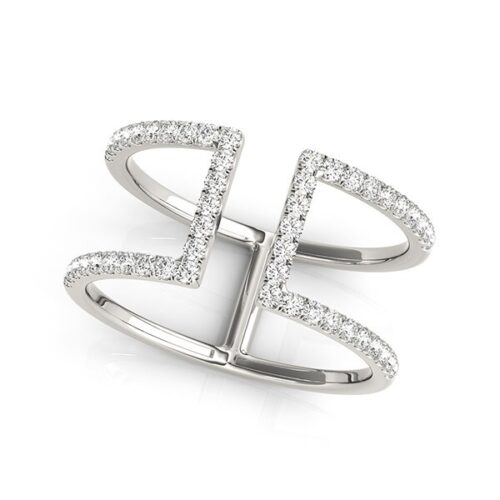 Size: 8.5 – 14k White Gold Modern Dual Band Style Diamond Ring (1/2 cttw)