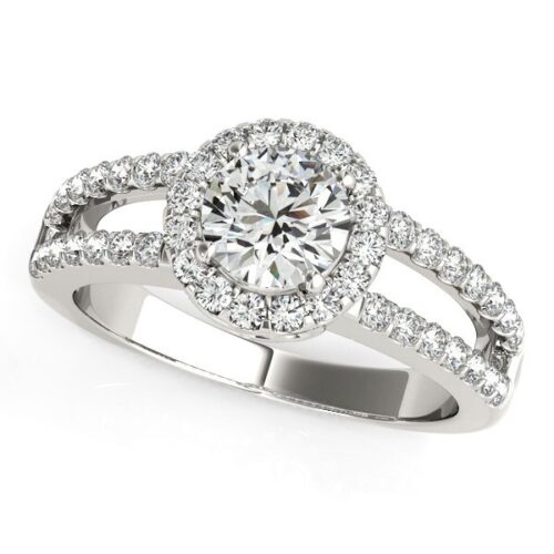 Size: 9 – 14k White Gold Round Diamond Split Shank Design Engagement Ring (7/8 cttw)