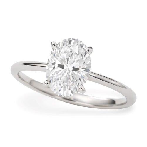 Size: 7 – 1 Carat Oval Lab Grown IGI G/VS1 Diamond Solitaire Ring in Sterling Silver