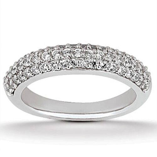 Size: 8 – 14k White Gold Triple Multi-Row Micro- Pave Diamond Wedding Ring Band