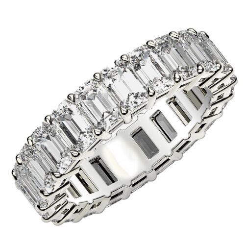 Size: 8.5 – Emerald Cut Lab Grown Diamond Eternity Ring in 14k White Gold (6 cttw FG/VS2)