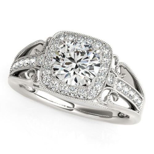 Size: 8 – 14k White Gold Baroque Shank Style Cut Diamond Engagement Ring (1 1/4 cttw)