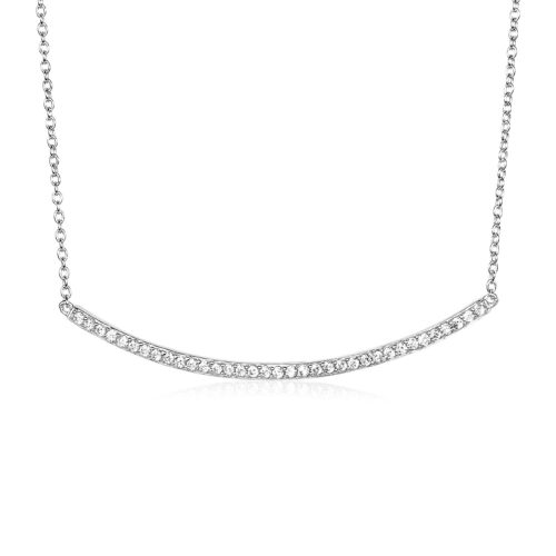 Size: 18” – Sterling Silver Curved Bar Necklace with Cubic Zirconias
