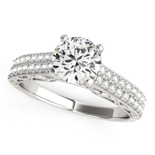 Size: 4 – 14k White Gold Pronged Diamond Antique Style Engagement Ring (1 1/3 cttw)