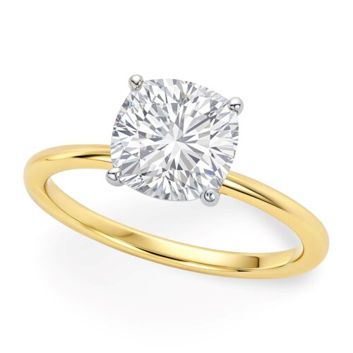 Size: 6.5 – 2 Carat Cushion Lab Grown IGI G/VS1 Diamond Solitaire Ring in 10K Yellow Gold