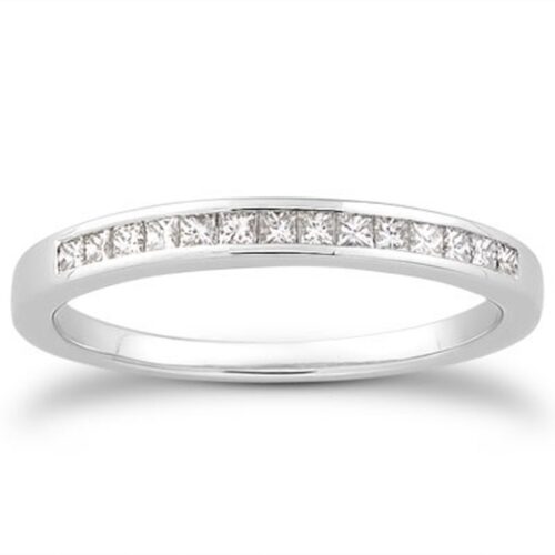 Size: 5.5 – 14k White Gold Channel Set Princess Diamond Wedding Ring Band