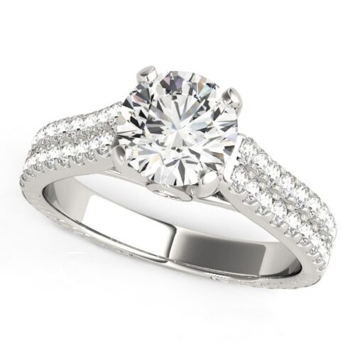 Size: 4.5 – 14k White Gold Round Diamond Engagement Ring with Pave Band (2 cttw)
