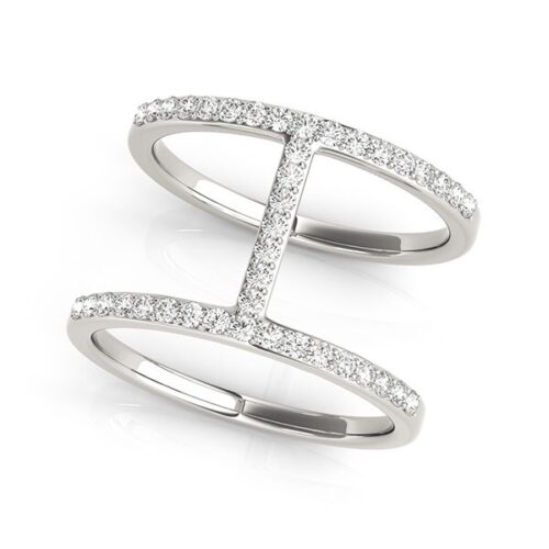 Size: 7.5 – 14k White Gold Dual Band Bridge Style Diamond Ring (3/8 cttw)