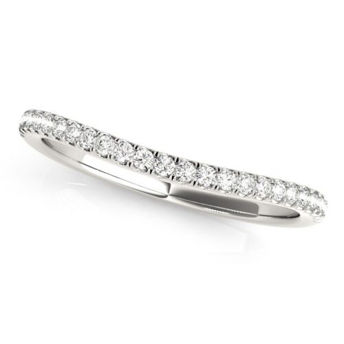 Size: 6 – 14k White Gold Pave Setting Style Curved Wedding Band (1/10 cttw)