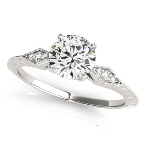 Size: 7 – 14k White Gold Diamond Engagement Ring with Side Clusters (1 1/8 cttw)