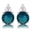 Simple Rhodium Plated 9mm Blue Green CZ Stud Earring