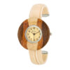 Brenna Beige Wood Inspired Leather Cuff Watch
