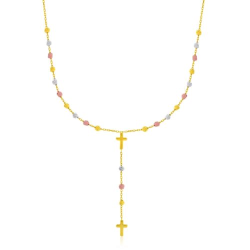 Size: 17” – 14k Tri-Color Gold Rosary Chain Necklace