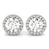 14k White Gold Round Prong Halo Style Earrings (1 cttw)